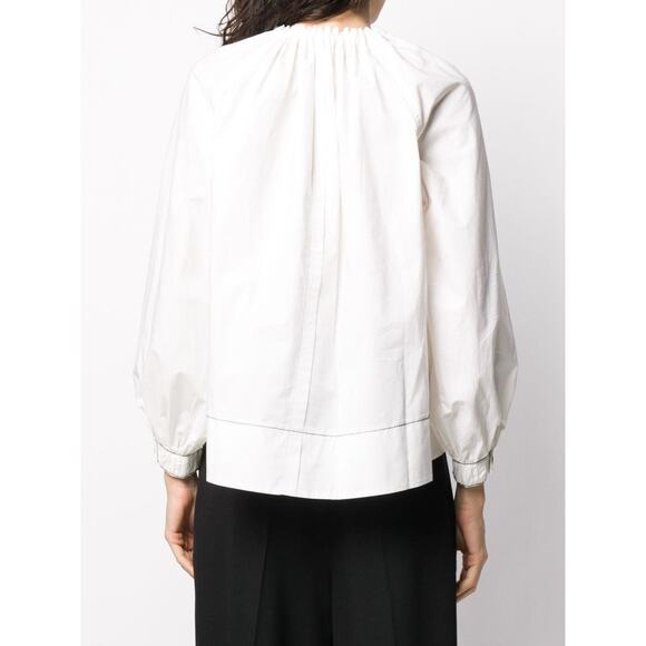 Proenza Schouler White 4 Button Placket Blouse Long Sleeve Contrast Trim Cotton - Picture 12 of 13